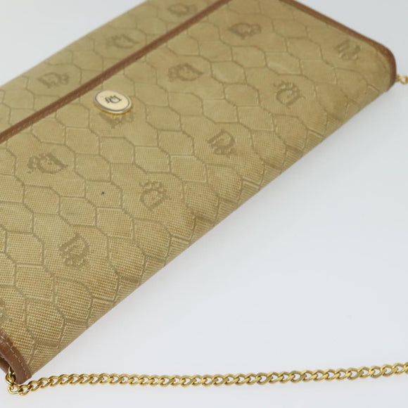 Christian Dior Honeycomb Canvas Chain Shoulder Bag Beige Gold Auth bs25041