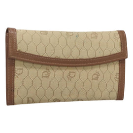 Christian Dior Honeycomb Canvas Wallet Beige Auth bs25042