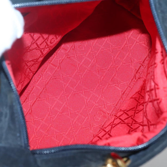 Christian Dior Canage Hand Bag Nylon Navy Gold Auth bs25043