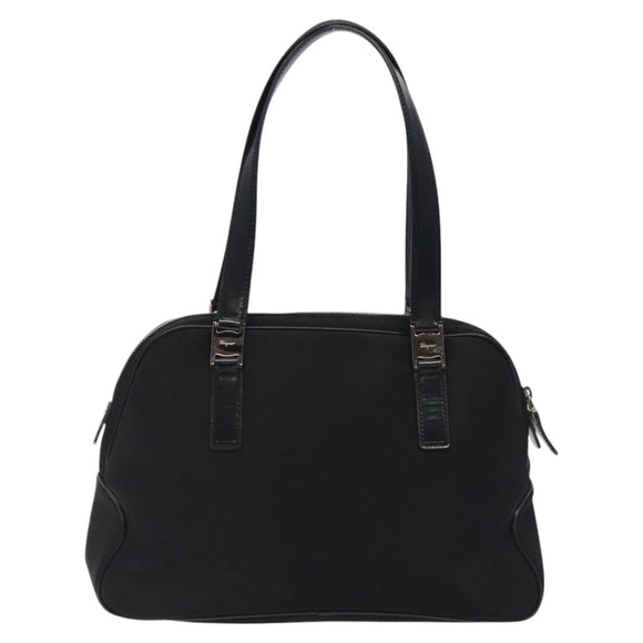 Salvatore Ferragamo Vala Shoulder Bag Nylon Black Silver Auth bs25066