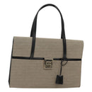 GUCCI Hand Bag Canvas Beige Gold Auth bs25071-1