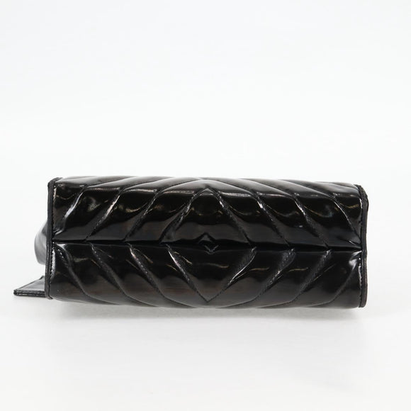 CHANEL V Stitch Shoulder Bag Enamel Black CC Auth bs25102