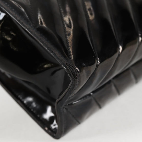 CHANEL V Stitch Shoulder Bag Enamel Black CC Auth bs25102