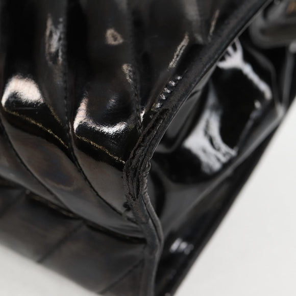 CHANEL V Stitch Shoulder Bag Enamel Black CC Auth bs25102