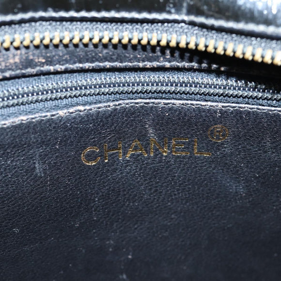 CHANEL V Stitch Shoulder Bag Enamel Black CC Auth bs25102