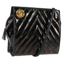CHANEL V Stitch Shoulder Bag Enamel Black CC Auth bs25102-1