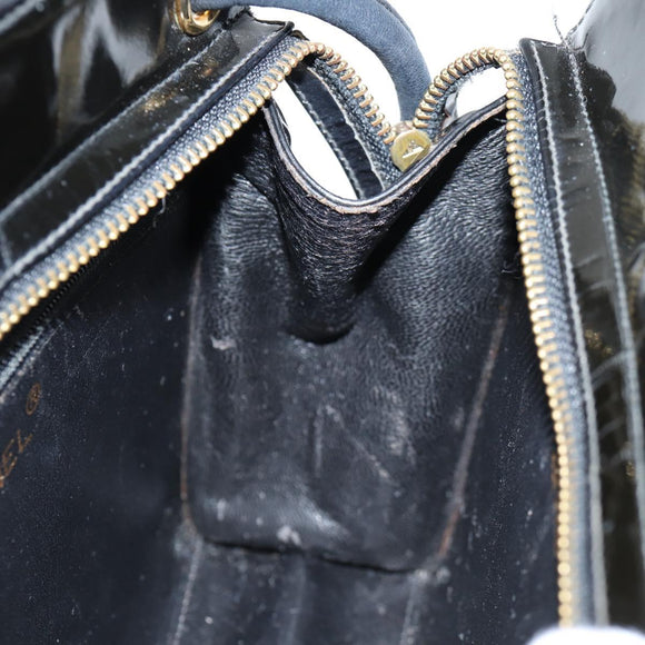 CHANEL V Stitch Shoulder Bag Enamel Black CC Auth bs25102