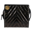 CHANEL V Stitch Shoulder Bag Enamel Black CC Auth bs25102-2