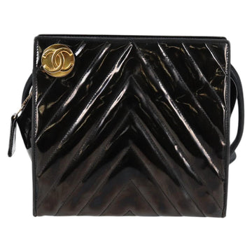 CHANEL V Stitch Shoulder Bag Enamel Black CC Auth bs25102 - 0