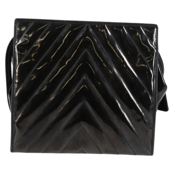 CHANEL V Stitch Shoulder Bag Enamel Black CC Auth bs25102