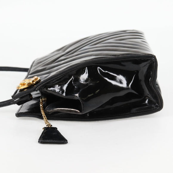 CHANEL V Stitch Shoulder Bag Enamel Black CC Auth bs25102