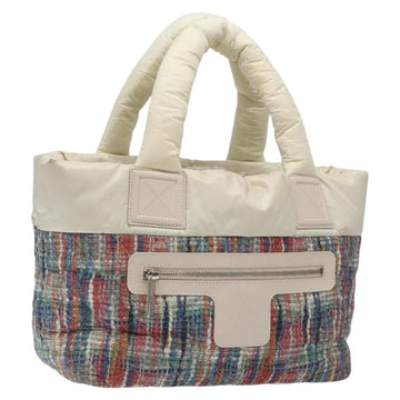 CHANEL Coco Cocoon PM Hand Bag Nylon White Multicolor Silver CC Auth bs25111