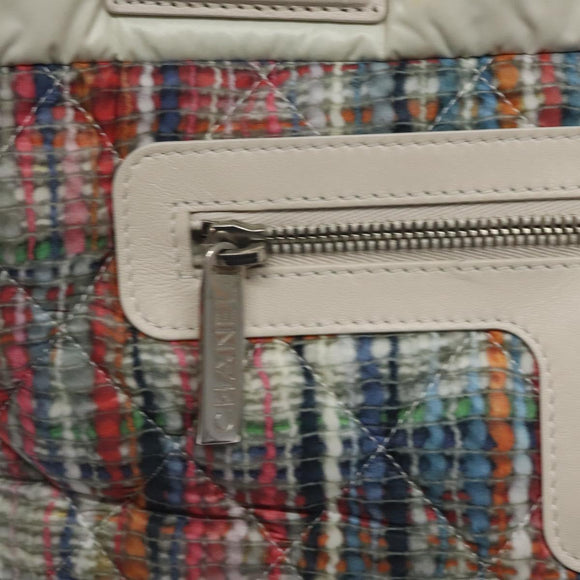 CHANEL Coco Cocoon PM Hand Bag Nylon White Multicolor Silver CC Auth bs25111