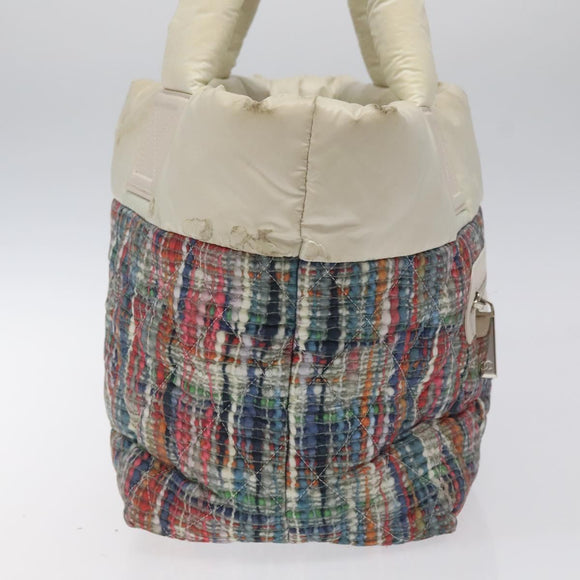 CHANEL Coco Cocoon PM Hand Bag Nylon White Multicolor Silver CC Auth bs25111