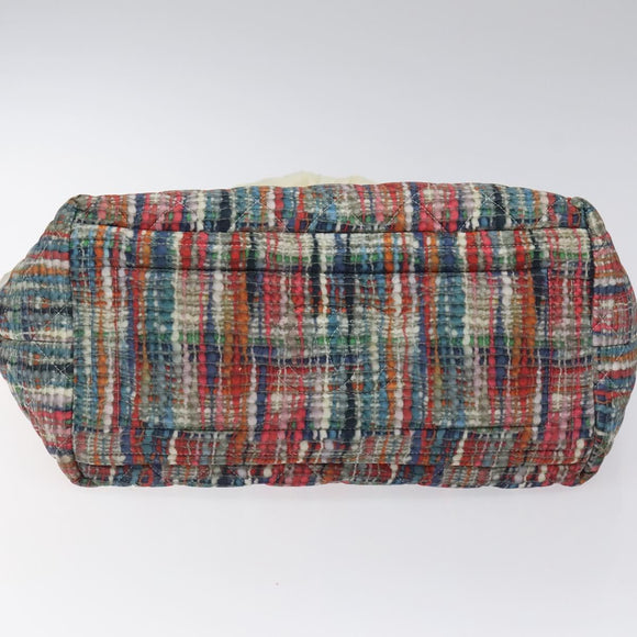 CHANEL Coco Cocoon PM Hand Bag Nylon White Multicolor Silver CC Auth bs25111