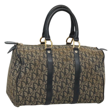 Christian Dior Trotter Canvas Boston Bag Navy Gold Auth bs25120