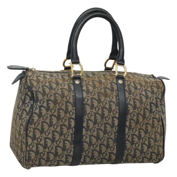 Christian Dior Trotter Canvas Boston Bag Navy Gold Auth bs25120