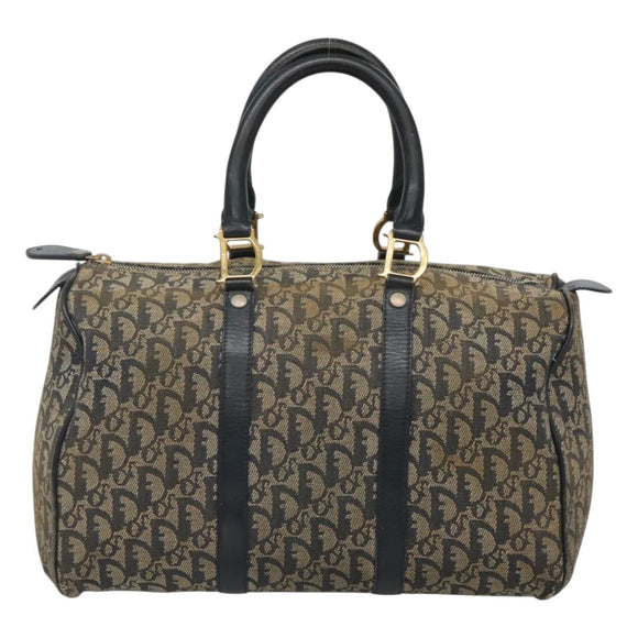 Christian Dior Trotter Canvas Boston Bag Navy Gold Auth bs25120
