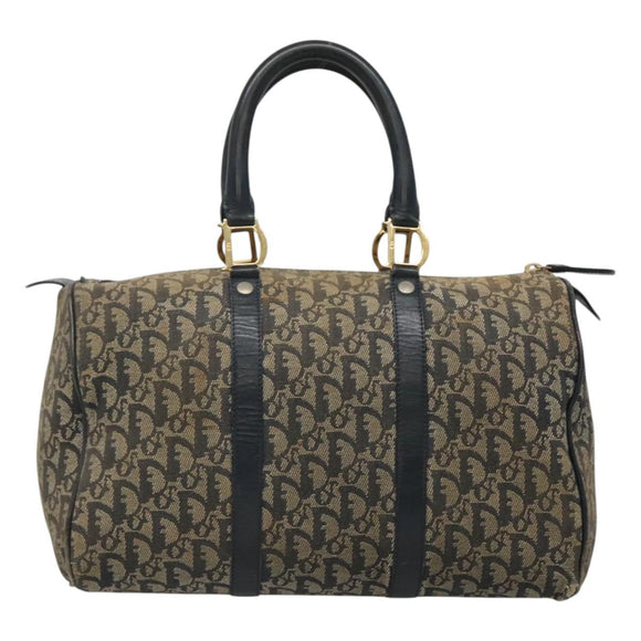 Christian Dior Trotter Canvas Boston Bag Navy Gold Auth bs25120