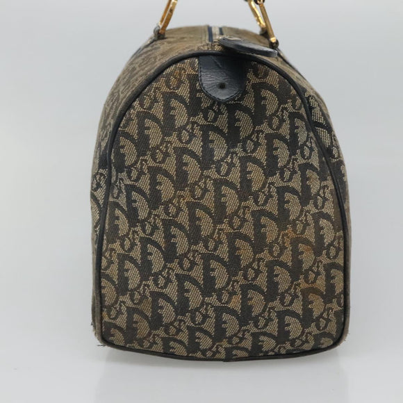 Christian Dior Trotter Canvas Boston Bag Navy Gold Auth bs25120