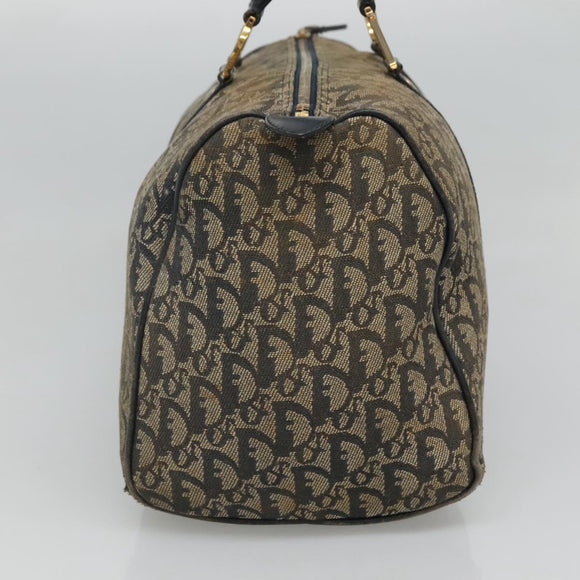 Christian Dior Trotter Canvas Boston Bag Navy Gold Auth bs25120