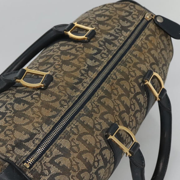 Christian Dior Trotter Canvas Boston Bag Navy Gold Auth bs25120