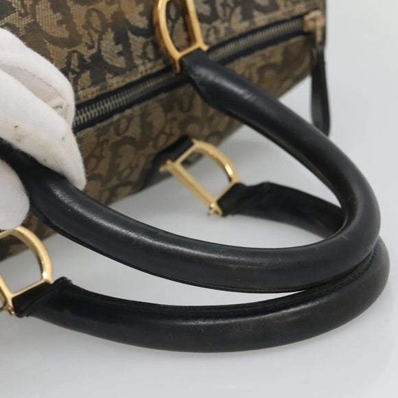 Christian Dior Trotter Canvas Boston Bag Navy Gold Auth bs25120