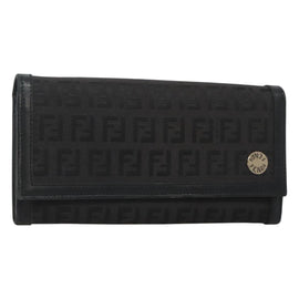 FENDI Zucchino Canvas Long Wallet Black Auth bs25132