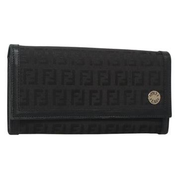 FENDI Zucchino Canvas Long Wallet Black Auth bs25132