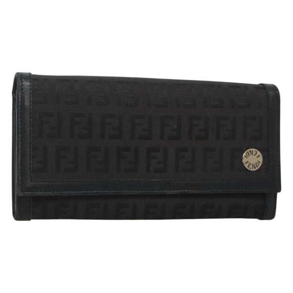 FENDI Zucchino Canvas Long Wallet Black Auth bs25132
