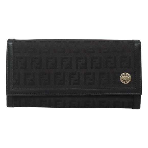 FENDI Zucchino Canvas Long Wallet Black Auth bs25132