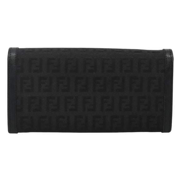 FENDI Zucchino Canvas Long Wallet Black Auth bs25132