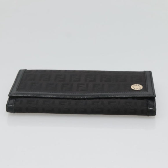 FENDI Zucchino Canvas Long Wallet Black Auth bs25132