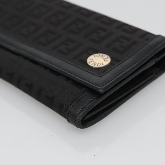 FENDI Zucchino Canvas Long Wallet Black Auth bs25132