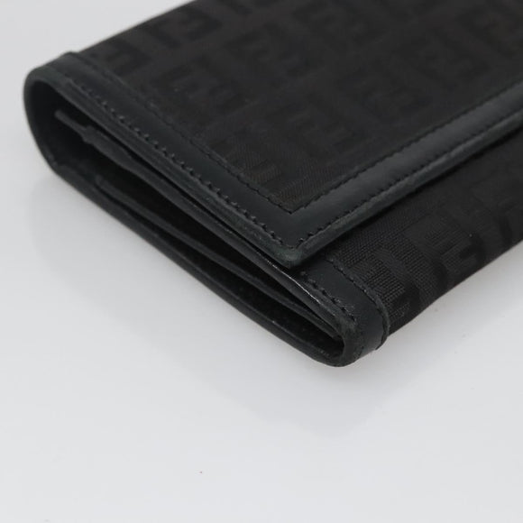 FENDI Zucchino Canvas Long Wallet Black Auth bs25132