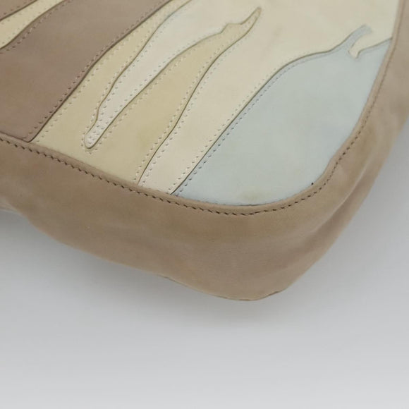 BOTTEGA VENETA Shoulder Bag Leather Beige Silver Auth bs25133