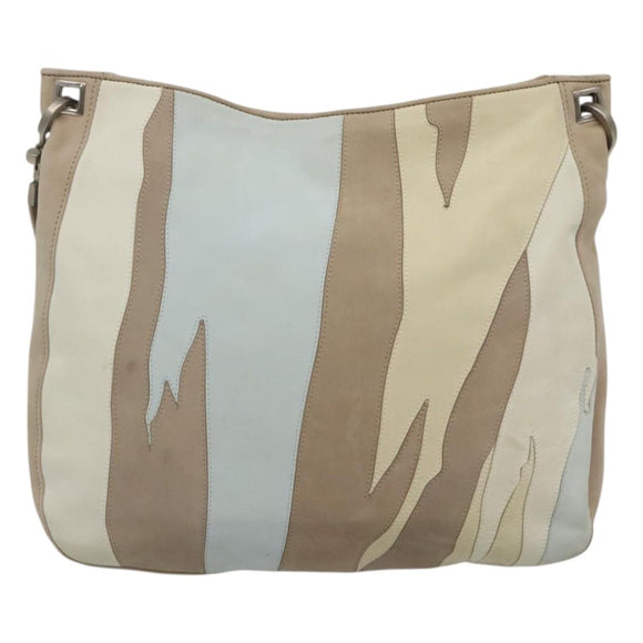 BOTTEGA VENETA Shoulder Bag Leather Beige Silver Auth bs25133