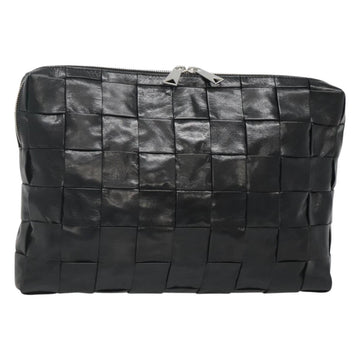BOTTEGA VENETA Maxi INTRECCIATO Clutch Bag Leather Black Silver Auth bs25134
