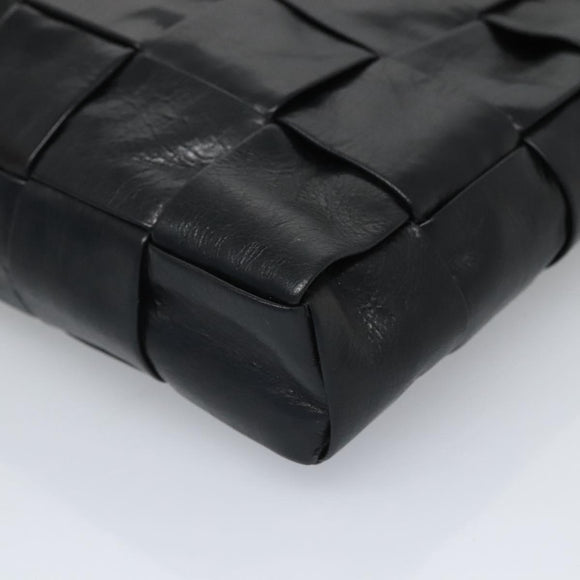 BOTTEGA VENETA Maxi INTRECCIATO Clutch Bag Leather Black Silver Auth bs25134