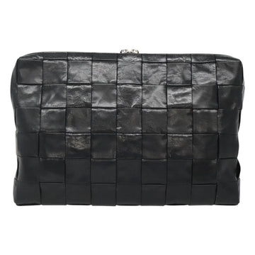 BOTTEGA VENETA Maxi INTRECCIATO Clutch Bag Leather Black Silver Auth bs25134 - 0