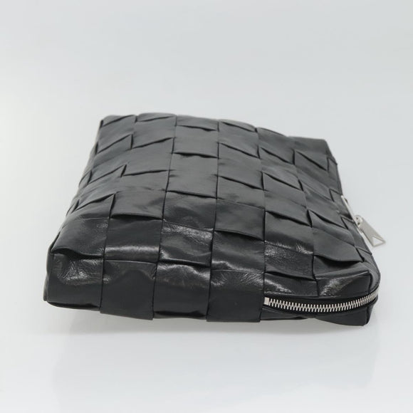 BOTTEGA VENETA Maxi INTRECCIATO Clutch Bag Leather Black Silver Auth bs25134