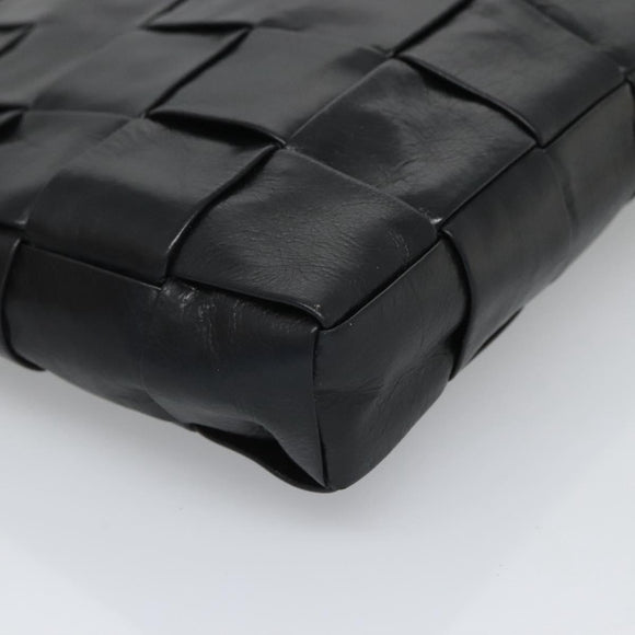 BOTTEGA VENETA Maxi INTRECCIATO Clutch Bag Leather Black Silver Auth bs25134