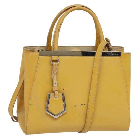 FENDI Hand Bag Leather 2way Yellow Silver Auth bs25136