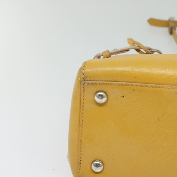FENDI Hand Bag Leather 2way Yellow Silver Auth bs25136