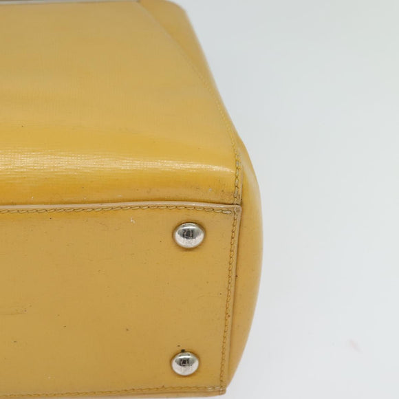 FENDI Hand Bag Leather 2way Yellow Silver Auth bs25136