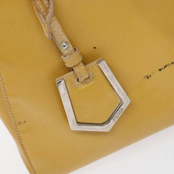 FENDI Hand Bag Leather 2way Yellow Silver Auth bs25136