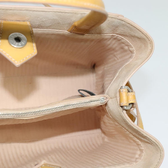 FENDI Hand Bag Leather 2way Yellow Silver Auth bs25136