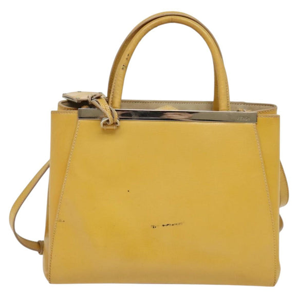 FENDI Hand Bag Leather 2way Yellow Silver Auth bs25136