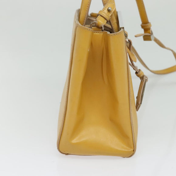 FENDI Hand Bag Leather 2way Yellow Silver Auth bs25136