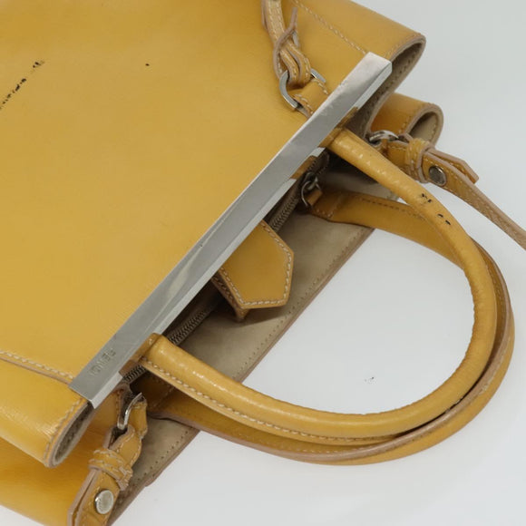 FENDI Hand Bag Leather 2way Yellow Silver Auth bs25136